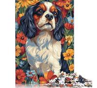 Cavalier King Charles Spaniel in Flowers Dog Wall Art Print Puzzles for Adults 300 Puzzles Wooden Puzzle Adult Jigsaw Puzzle Home Decoration Puzzle Toys 1000pcs (75x50cm)