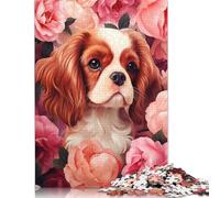 Cavalier King Charles Spaniel in Roses Paper Jigsaw Puzzles for Adults 1000 Piece Puzzles Rectangular Puzzle Gifts And Home Decor And Family Game 38x26cm/1000pcs