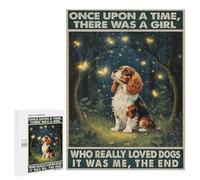Cavalier King Charles Spaniel in Spring Night Forest with Firefly Decor 500 Piece Jigsaw Puzzle - Enchanting Dog Portrait with Glowing Fireflies, Perfect Puzzle for Dog Lovers