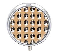 Cavalier King Charles Spaniel Iron Pill Box Case Organizer with Internal Separate Plastic Dividers, Travel Small Medicine Bag Holder Carrier Round Container