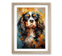 Cavalier King Charles Spaniel Modern Framed Print | A2 Oak Framed Wall Art | Ready to Hang | Modern Animal Picture | Living Room Bedroom Lounge Office