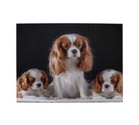 Cavalier King Charles Spaniel Mother With Cubs,500 Pieces Puzzles for Adults-Wooden Jigsaw Puzzle for Adults Elderly