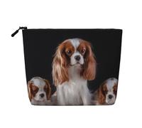 Cavalier King Charles Spaniel Mother with Cubs, Cosmetic Bag Imitation Linen Makeup Bag Portable Travel Toiletry Bag