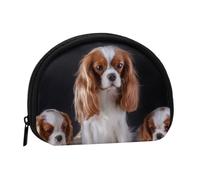 Cavalier King Charles Spaniel Mother with Cubs, Women's Storage Bag Shell Makeup Bag Small Coin Purse Shell Change Pouch