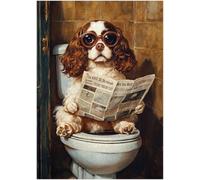 Cavalier King Charles Spaniel on Toilet Jigsaw Puzzle 1000 Pieces for Adults - Quirky Dog Reading Newpaper with Glasses - Dog Bathroom Puzzles