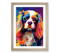 Cavalier King Charles Spaniel Pop Framed Print | A2 Oak Framed Wall Art | Ready to Hang | Modern Animal Picture | Living Room Bedroom Lounge Office