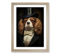 Cavalier King Charles Spaniel Tachisme Framed Print | A2 Oak Framed Wall Art | Ready to Hang | Modern Animal Picture | Living Room Bedroom Lounge Office