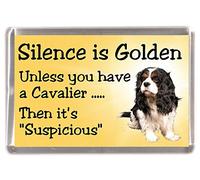 Cavalier King Charles Spaniel (Tri Colour) Dog Fridge Magnet "Silence is Golden Unless You Have a Cavalier - Then It's Suspicious"