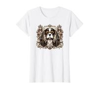 Cavalier King Charles Spaniel Tri Vintage Dog Art Value Graphic T-Shirt, Women, White, M