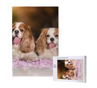 Cavalier King Charles Spaniel White Brown Dogs,1000 Pieces Wooden Jigsaw Family Game Jigsaw Puzzles for Adults Teens