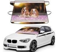Cavalier King Charles Spaniel White Brown Dogs, Car Windshield Cover, Protective Windscreen Cover - Snow Ice Sun UV Dust Water Resistant - Fit for Most Cars