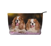 Cavalier King Charles Spaniel White Brown Dogs, Cosmetic Bag Corduroy Makeup Bag Portable Travel Toiletry Bag