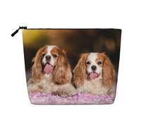 Cavalier King Charles Spaniel White Brown Dogs, Cosmetic Bag Imitation Linen Makeup Bag Portable Travel Toiletry Bag