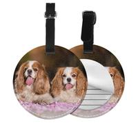 Cavalier King Charles Spaniel White Brown Dogs,Luggage Tags Pu Leather Name Tag Travel Suitcase Identifier ID Tags Durable Baggage Label 2 pcs