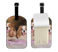 Cavalier King Charles Spaniel White Brown Dogs,Luggage Tags Pu Leather Name Tag Travel Suitcase Identifier ID Tags Durable Baggage Label 2 pcs