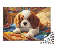 Cavalier Puppy Bedtime 1000 Pieces Cute Spaniel Puppy Thick Cardboard Jigsaw Puzzle Teens 12-18 Party Game Logic Skill Creativity Activity Best Gift for Lovers 52x38cm/1000pcs