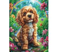 Cavalier Puppy in Flower Garden 1000 Piece Complete DIY Jigsaw Puzzle Collectors Mind Relaxation Educational Decorative Puzzle Gifts for Adults Wooden Cardboard 1000 PCS