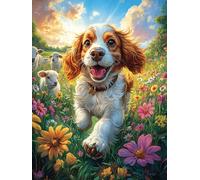 Cavalier Puppy in Flower Garden 500 Piece Complete DIY Jigsaw Puzzle Magical Accompany Fairy Tale Collectors Mind Relaxation Educational Decorative Puzzle Gifts for Adults Wooden Cardboard 500 PCS