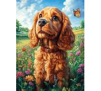 Cavalier Puppy in Flower Garden 500 Piece Complete Jigsaw Puzzle Set Magical Accompany Fairy Tale Teens Beginners Educational Challenge Puzzle Fans Group Play Anniversary Quality Material 500 PCS