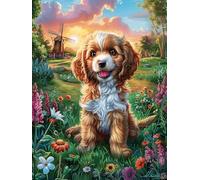 Cavalier Puppy in Flower Garden 500 Piece Complete Premium Jigsaw Puzzle Collectors Mind Relaxation Educational Decorative Puzzle Gifts for Adults Premium Cardboard 500 PCS