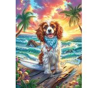 Cavalier Puppy on Tropical Beach 500 Pieces Set Classic Jigsaw Puzzle Couple Puzzle Partners Mind Relaxation Wall Decor Easter New Year Premium Cardboard 500 PCS