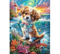 Cavalier Puppy with Lifebuoy 300 Piece Complete Jigsaw Puzzle Set Teens Beginners Educational Challenge Puzzle Fans Group Play Anniversary Quality Material 300 PCS