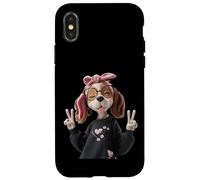 Cavalier Spaniel Dog Girl Double Peace Sign Pop Graphic Case for iPhone X/XS