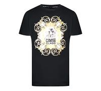 Cavalli Class Bold Tiger Emblem Design Black T-Shirt