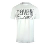 Cavalli Class Bold Zebra Print Logo White T-Shirt - XXL - XXL