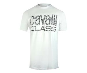 Cavalli Class Bold Zebra Print Logo White T-Shirt - XXL - XXL