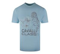 Cavalli Class Floral Tiger Design Light Blue T-Shirt - XXL - XXL