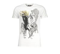 Cavalli Class Mens Animal Print Tee Short Sleeve Crew Neck - White Cotton - Size 2XL