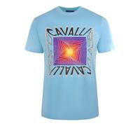 Cavalli Class Mens Asymmetric Box Design Light Blue T-Shirt Cotton - Size X-Large