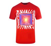 Cavalli Class Mens Asymmetric Box Design Red T-Shirt Cotton - Size X-Large