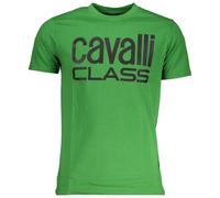 Cavalli Class Mens Bold Black Logo Green T-Shirt Cotton - Size 2XL