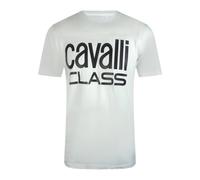 Cavalli Class Mens Bold Brand White T-shirt Cotton - Size Medium