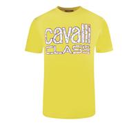 Cavalli Class Mens Bold Floral Logo Yellow T-Shirt Cotton - Size X-Large