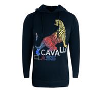 Cavalli Class Mens Bold Tiger Logo Navy Blue Hoodie - Size X-Large