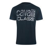 Cavalli Class Mens Bold Zebra Print Navy Blue T-shirt Cotton - Size 2XL