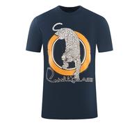Cavalli Class Mens Circular Leopard Logo Navy Blue T-Shirt - Size Large