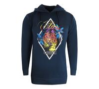 Cavalli Class Mens Diamond Tiger Design Navy Blue Hoodie Cotton - Size X-Large