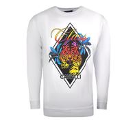 Cavalli Class Mens Diamond Tiger Design White Sweatshirt Cotton - Size X-Large