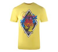 Cavalli Class Mens Diamond Tiger Design Yellow T-Shirt Cotton - Size X-Large