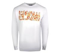 Cavalli Class Mens Fire Logo Design White Sweatshirt Cotton - Size 2XL