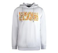 Cavalli Class Mens Fire Logo White Hoodie Cotton - Size Medium