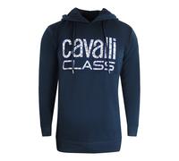 Cavalli Class Mens Floral Logo Navy Blue Hoodie Cotton - Size Large