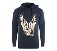 Cavalli Class Men's Golden Eagle Logo Navy Blue Hoodie in Gold | Size: Medium Cavalli Class Gold M