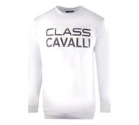 Cavalli Class Mens Large Bold Logo Design White Sweatshirt Cotton - Size Large
