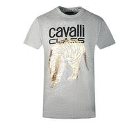 Cavalli Class Mens Large Gold Tiger Stencil Logo Grey T-Shirt Cotton - Size Large