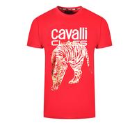 Cavalli Class Mens Large Gold Tiger Stencil Logo Red T-Shirt Cotton - Size X-Large